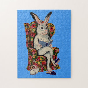 Puzzle Les années 1950 assis gros lapin lit l'histoire à 