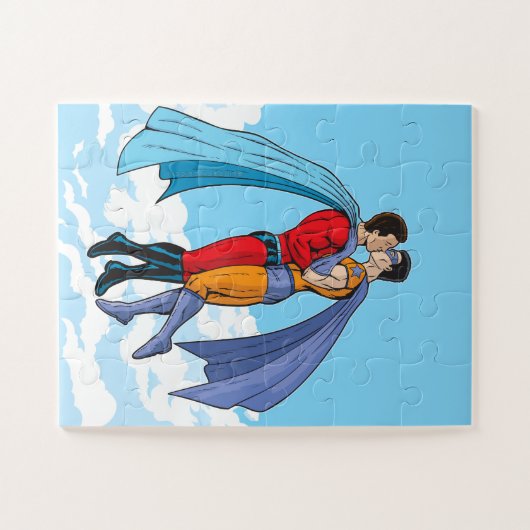 Puzzle Les deux superhéros de SlipperyJoe embrassant un v (Horizontal)