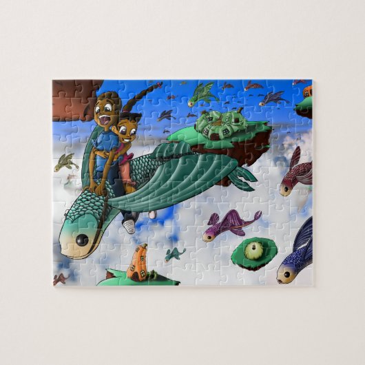 Puzzle Les enfants afro-américains sur le poisson volant (Horizontal)