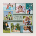 Puzzle Les petits-enfants font la vie Grand Photo Collage<br><div class="desc">Créez votre propre puzzle photo unique avec 8 de vos photos préférées. Le texte du centre est écrit à la main et dit : "Les petits-enfants font la vie grand", ce qui en fait un merveilleux cadeau pour votre nana, grand-père, grands-parents ou petits-enfants. Le modèle photo est configuré pour que...</div>