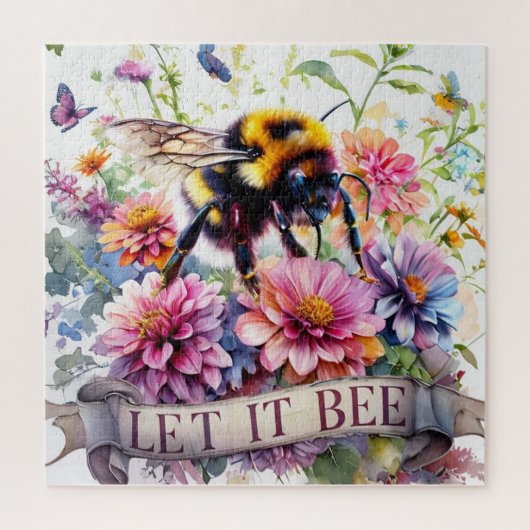 Puzzle Let It Bee – Watercolor Bumblebee Spring Floral  (Vertical)