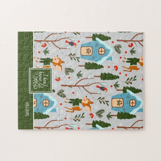 Puzzle Let it Snow Cute Reindeer Pattern with Green (Horizontal)