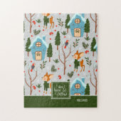 Puzzle Let it Snow Cute Reindeer Pattern with Green (Vertical)