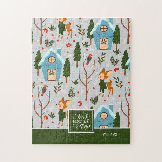 Puzzle Let it Snow Cute Reindeer Pattern with Green (Vertical)