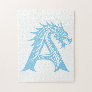 Puzzle Lettre A de style dragon, alphabet du dragon, mono