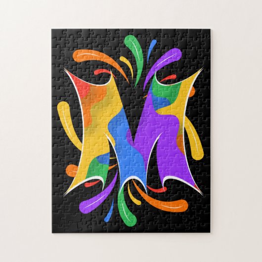 Puzzle Lettre arc-en-ciel M Monogramme Abstrait (Vertical)