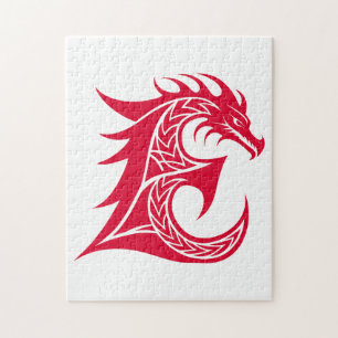 Puzzle Lettre E de style dragon, alphabet du dragon, mono