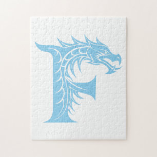 Puzzle Lettre F de style dragon, alphabet du dragon, mono