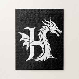 Puzzle Lettre H de style dragon, alphabet du dragon, mono