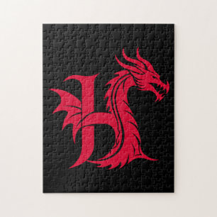Puzzle Lettre H de style dragon, alphabet du dragon, mono