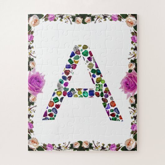 Puzzle Lettre initiale A avec Monogramme floral de pierre (Vertical)