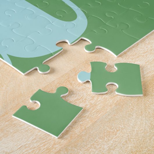 Puzzle Lettre initiale Monogramme moderne bleu et vert (Côté)