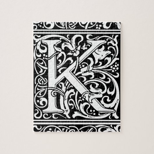 Puzzle Lettre K Monogramme médiéval Art Nouveau (Vertical)