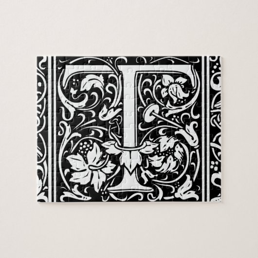 Puzzle Lettre T Monogramme médiéval Art Nouveau (Horizontal)