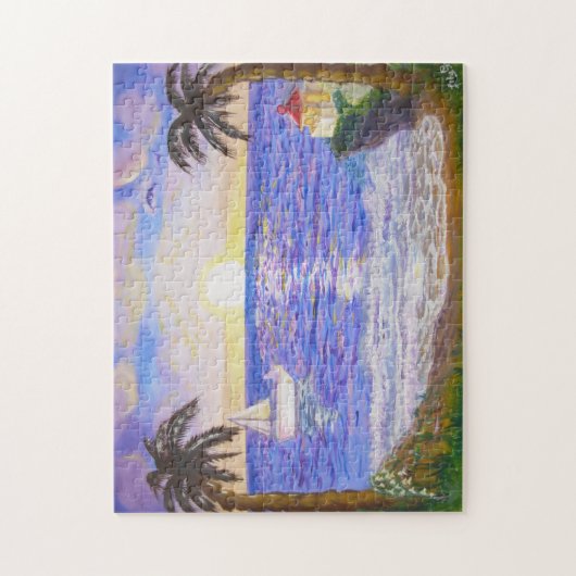 Puzzle Lever d'océan, paysage côtier, yacht & palmiers ar (Vertical)