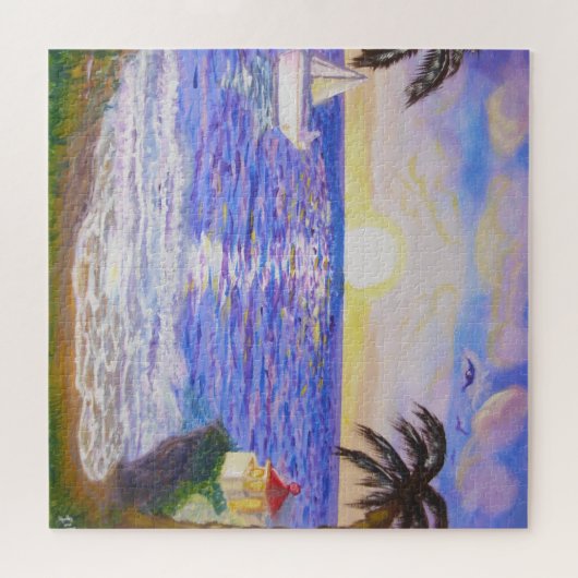 Puzzle Lever d'océan, paysage côtier, yacht & palmiers ar (Horizontal)