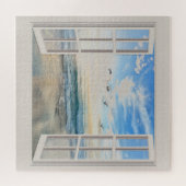 Puzzle Lever du soleil du bord de mer à travers la Fenêtr (Horizontal)