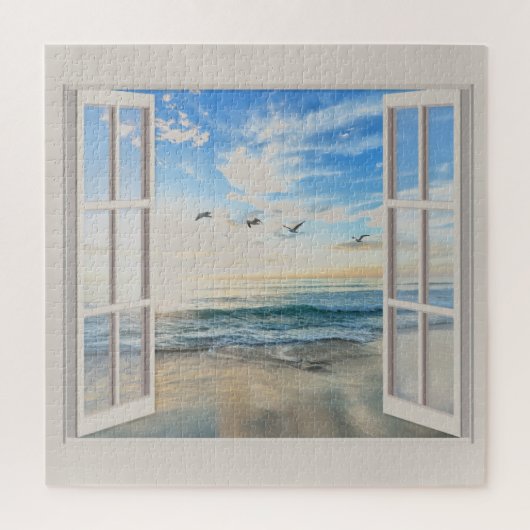 Puzzle Lever du soleil du bord de mer à travers la Fenêtr (Vertical)