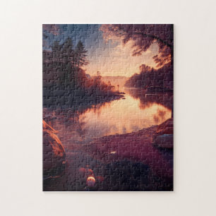 Puzzle Lever du soleil du matin sur un lac paisible