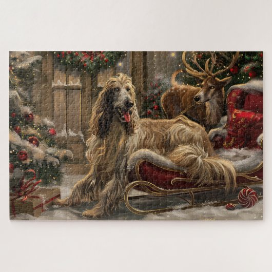 Puzzle Lévrier Afghan Noël Festif (Horizontal)