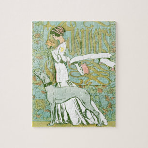 Puzzle Lévrier et Madame de Nouveau d'art avec la fleur