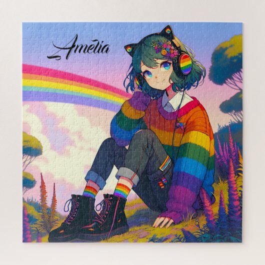 Puzzle LGBTQIA+ Anime Girl Lesbian Pride (Vertical)