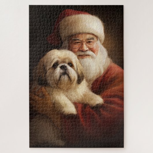 Puzzle Lhasa Apso Avec Noël Festif Du Père Noël (Vertical)