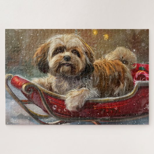 Puzzle Lhasa Apso Chien Fête de Noël Festive (Horizontal)