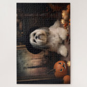Puzzle Lhasa Apso Citrouilles Halloween Épouvantable (Vertical)
