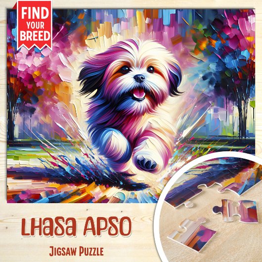 Puzzle Lhasa Apso Dog Portrait Acrylique Art Print Chien