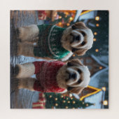 Puzzle Lhasa Apso Dogs Christmas Snow Holiday (Horizontal)