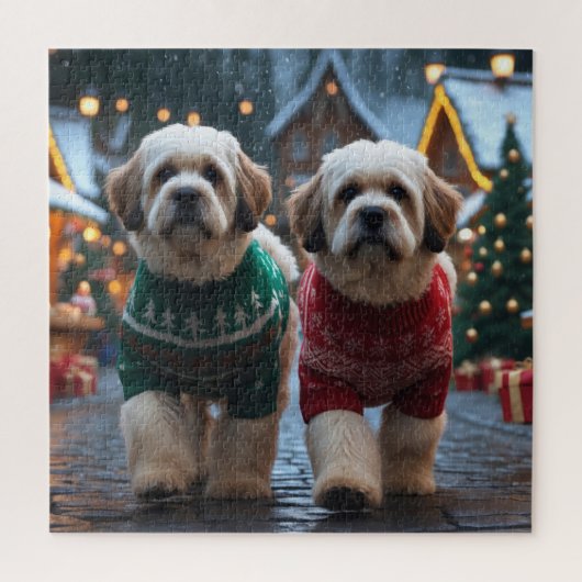 Puzzle Lhasa Apso Dogs Christmas Snow Holiday (Vertical)