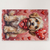 Puzzle Lhasa Apso Saint-Valentin Chien Assis avec des Cœu (Horizontal)