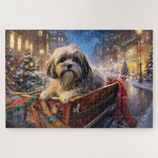 Puzzle Lhasa Apso Saison des Fêtes de Noël (Horizontal)