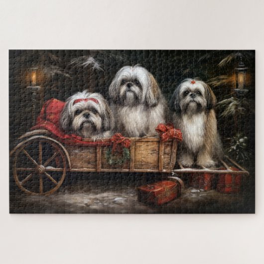 Puzzle Lhasa Apso Traîneau enneigé Décor de Noël (Horizontal)