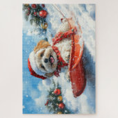 Puzzle Lhassa Apso Dog in Sledge Let it Neige Noël (Vertical)