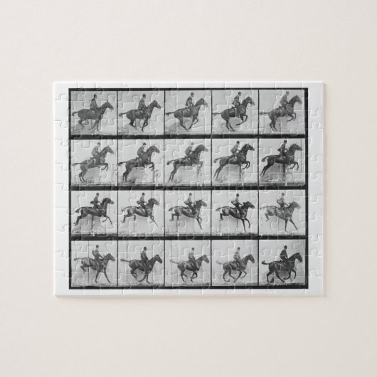 Puzzle L'homme et le cheval sautant une barrière, (Horizontal)