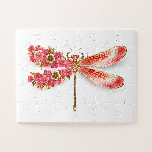 Puzzle libellule de fleurs avec sakura de bijoux (Horizontal)