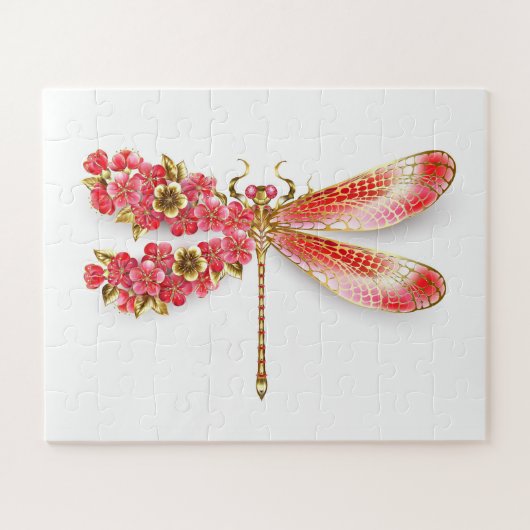 Puzzle libellule de fleurs avec sakura de bijoux (Horizontal)