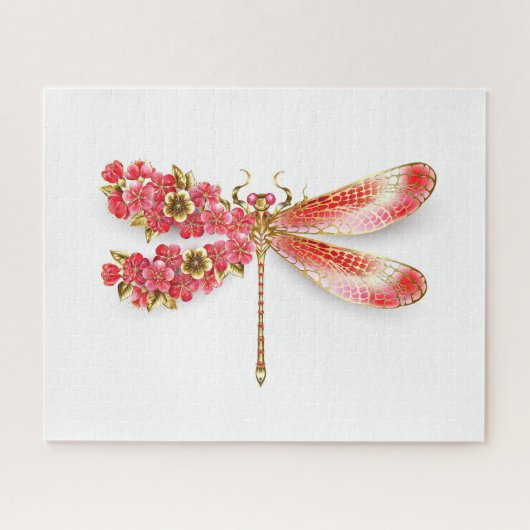 Puzzle libellule de fleurs avec sakura de bijoux (Horizontal)