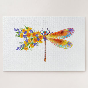 Puzzle libellule de fleurs jaunes