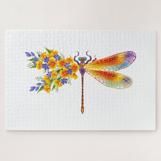 Puzzle libellule de fleurs jaunes (Horizontal)