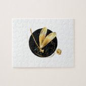 Puzzle libellule d'or en cercle noir (Horizontal)