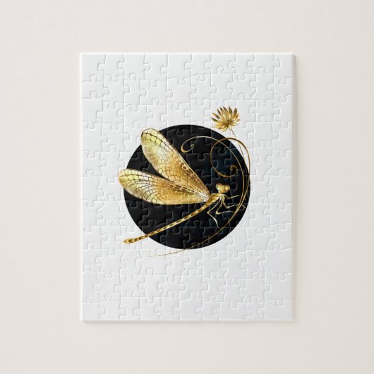 Puzzle libellule d'or en cercle noir (Vertical)