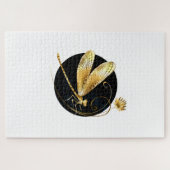 Puzzle libellule d'or en cercle noir (Horizontal)