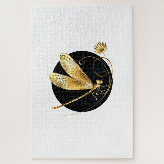 Puzzle libellule d'or en cercle noir (Vertical)