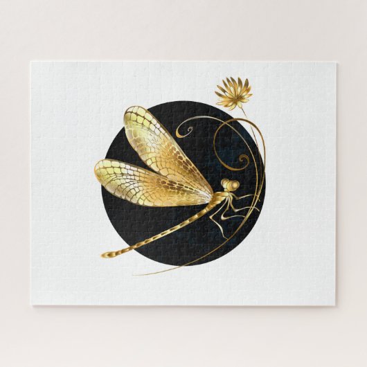 Puzzle libellule d'or en cercle noir (Horizontal)