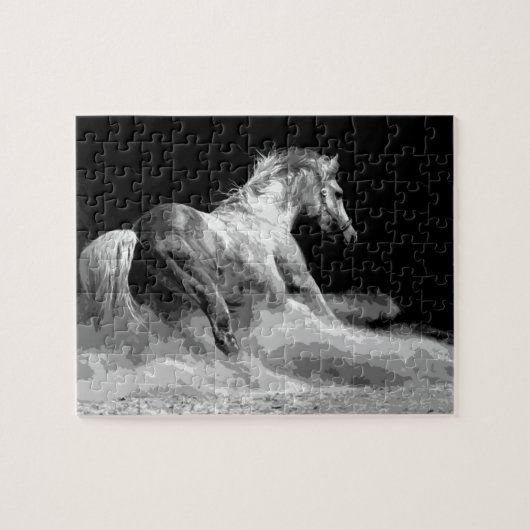 Puzzle Liberté - Cheval Coureur noir blanc (Horizontal)