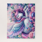 Puzzle Licorne ailée avec des fleurs (Vertical)