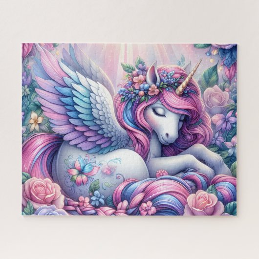 Puzzle Licorne ailée avec des fleurs (Horizontal)